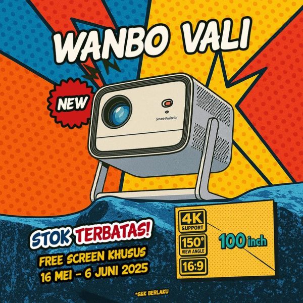 Wanbo Vali Projector Android TV 11 Netflix 200° Rotating Gimbal Projector 900 ANSI Home Theater Proyektor 12 Watt Full Range Speaker - Vali